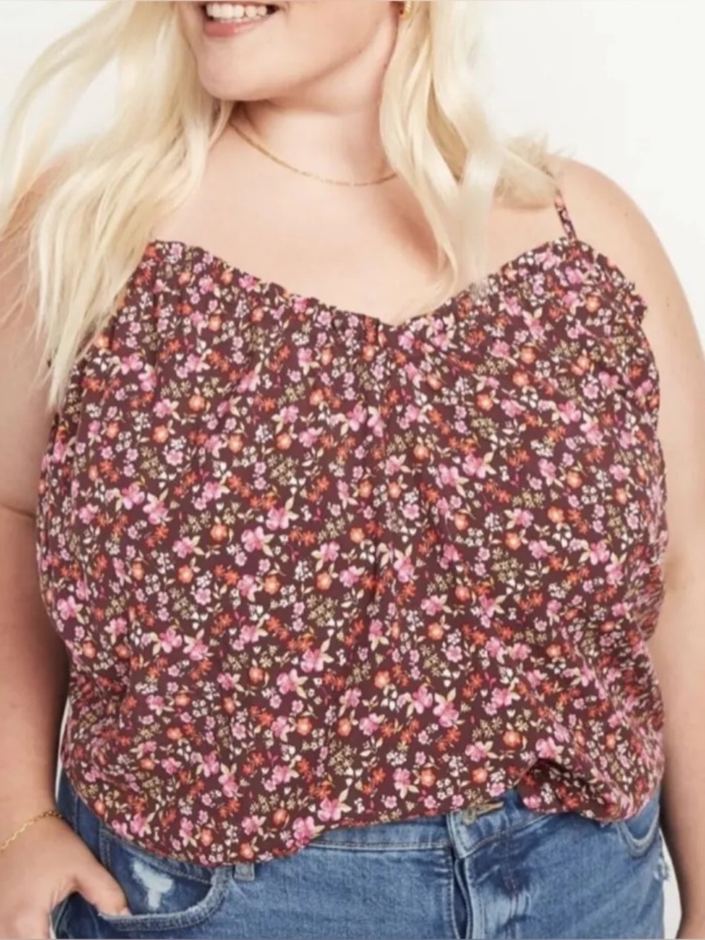 Old Navy Floral Print Cami Tank Top - Brown Pink XL